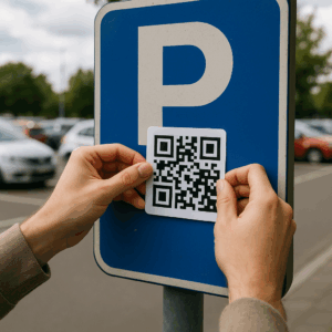 Threat actor places QR Code sticker onto parking sign.